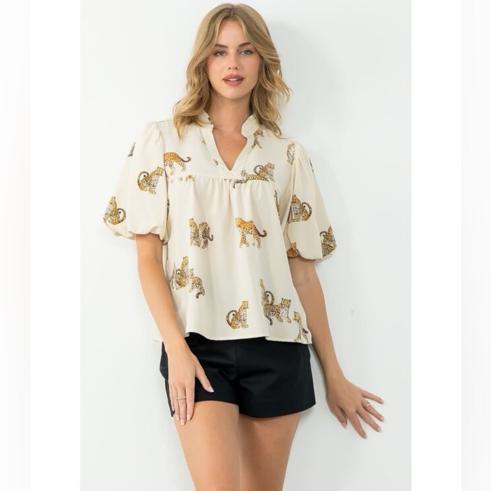 THML Cream Leopard Print Blouse
